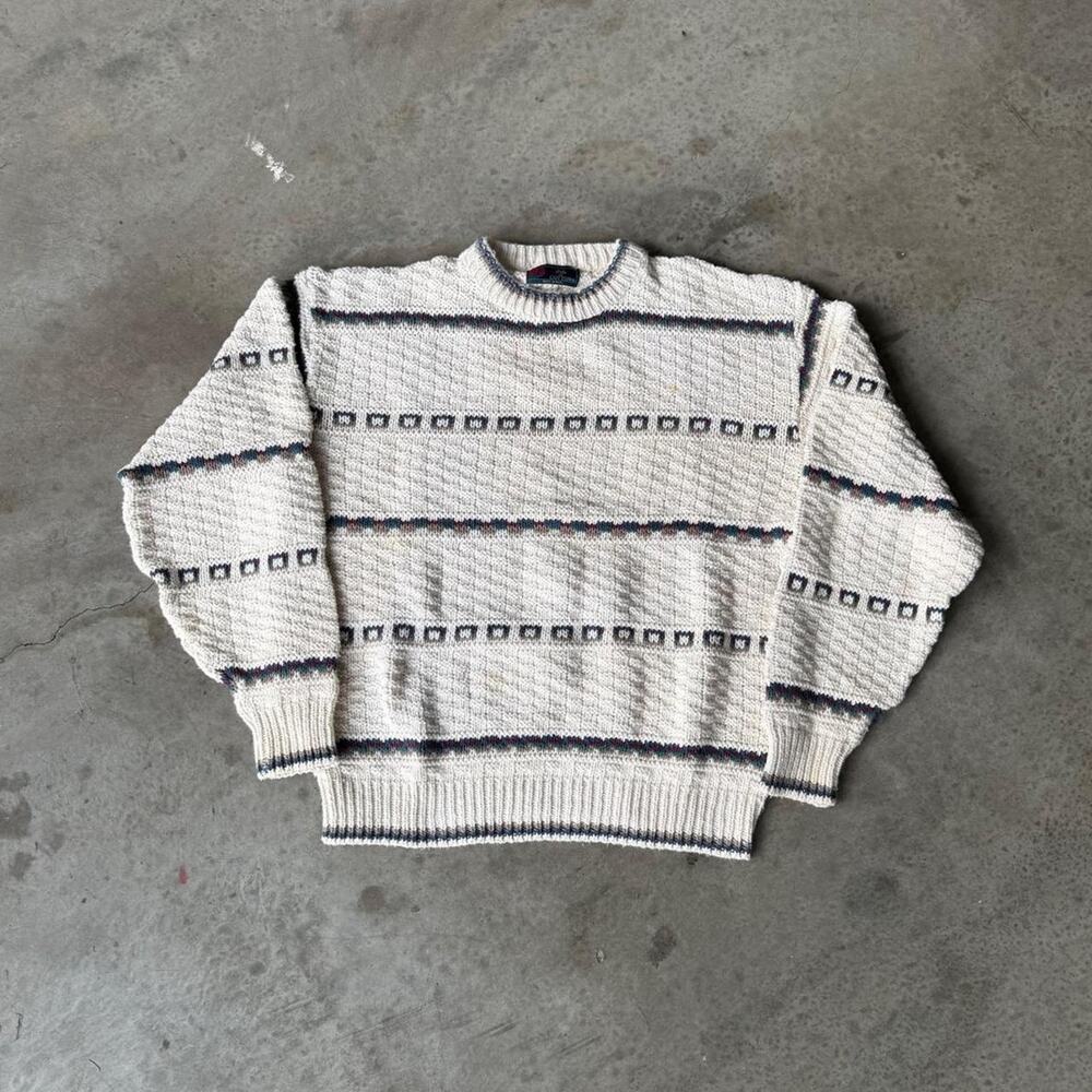 90s Isle of Cotton Cream & White Striped Sweater